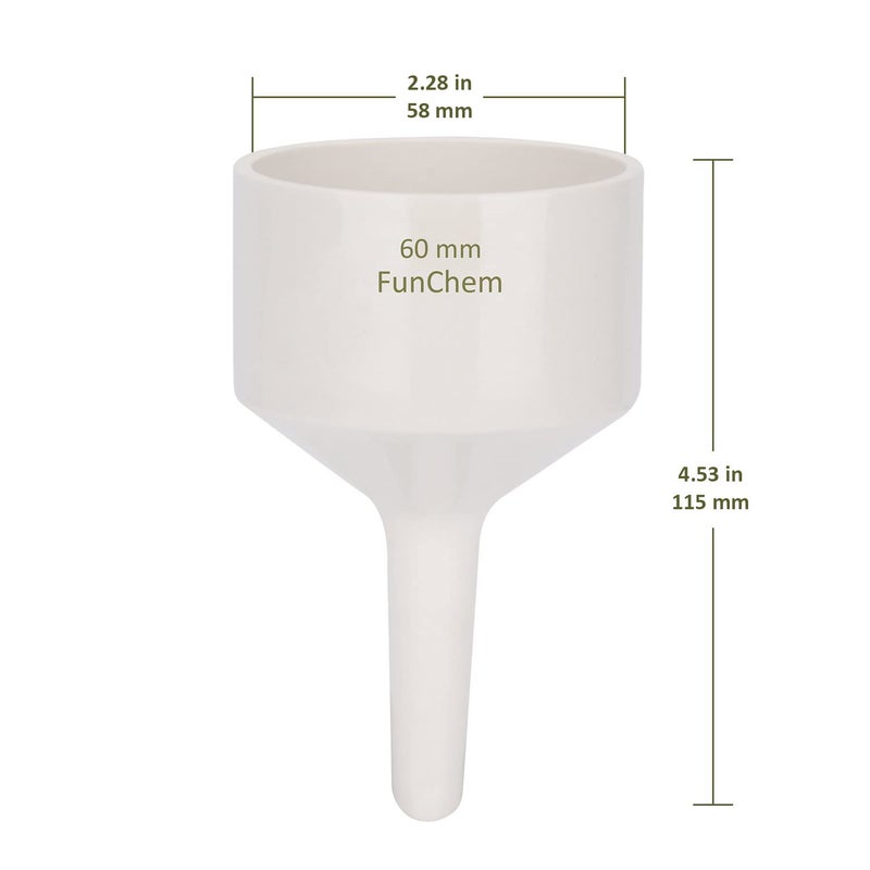 FunChem Porcelain Buchner Funnel, 60 mm Porcelain Buchner Filter Funnel O.D. 6 cm I.D. 5.7 cm Lab Funnels - Image 2